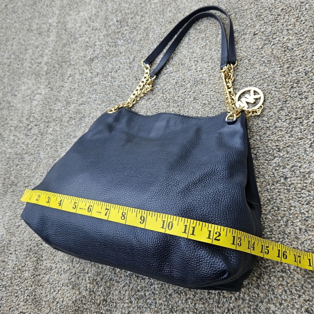 Michael Kors Jet Set Medium Navy Blue Chain Link Leather Shoulder Bag Purse - Picture 11 of 16